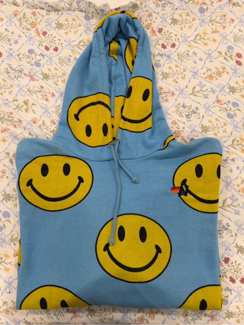 Aviator Nation Blue Hoodie with Yellow Smiley Faces